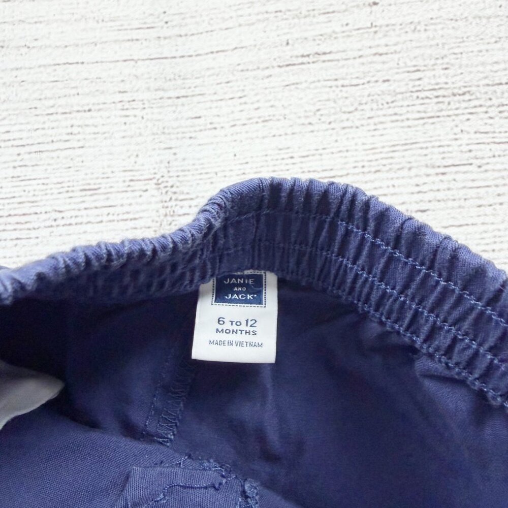 Janie and Jack Baby Navy Blue Cotton Shorts 6-12M Elastic Waist - Picture 2 of 4